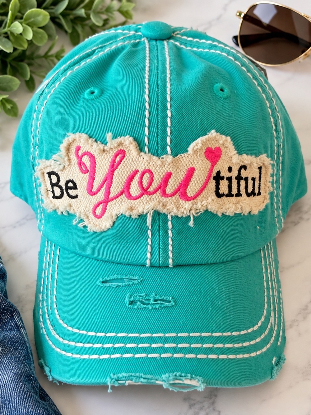 BeYOUtiful Embroidered Kids Baseball Cap - Teal